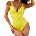 thumbnail image 1 of Arnsht Belly Control One Piece Long Torso Swimsuits for Women High Waist Summer Solid Bathing Suit Beach Plunge V Neck Bodysuit Yellow S, 1 of 9