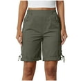 thumbnail image 1 of Arnsht Bermuda Shorts for Women Cargo Shorts Elastic Waist Knee Length Multi Pocket Solid Color Shorts for Summer Casual Green XXL, 1 of 7