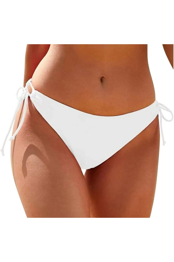 Bikini Bottoms for Women Moderate Coverage String Bathing Suit Bottom Summer Fashion Solid Side Tie Low Rise Swim Bottom White M