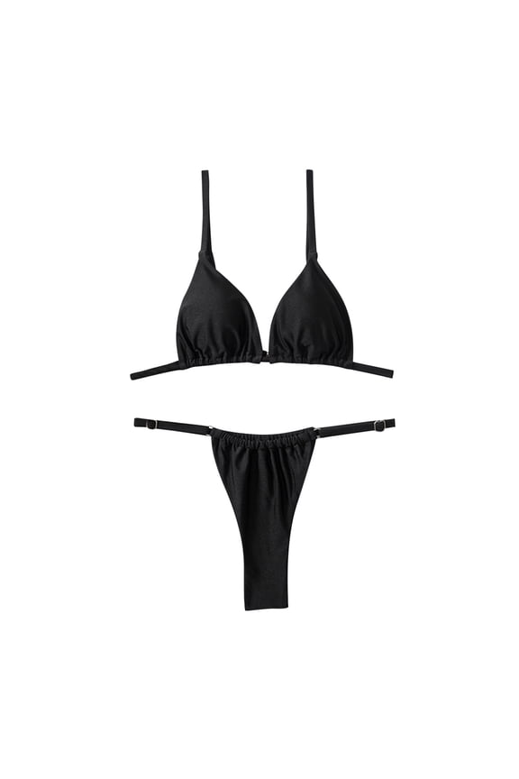 Bikini Sets for Women,Triangle Trendy Womens 2 Piece Cheeky Bikini Soft Comfortable Breathable String Tanning Thong Bikini Black S