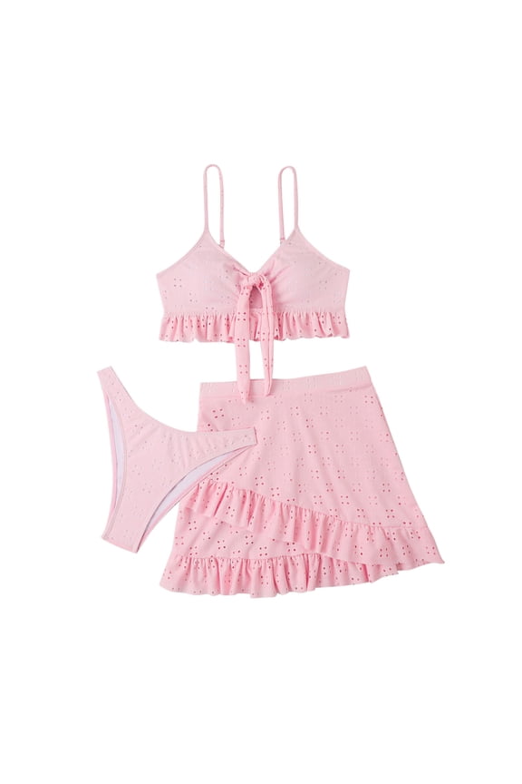 Bikini Sets for Women Tummy Control Swimsuit Ruffled High Waisted Three Piece Bathing Suits 2025 Trendy Soft Comfortable Swim Suit Pink XL