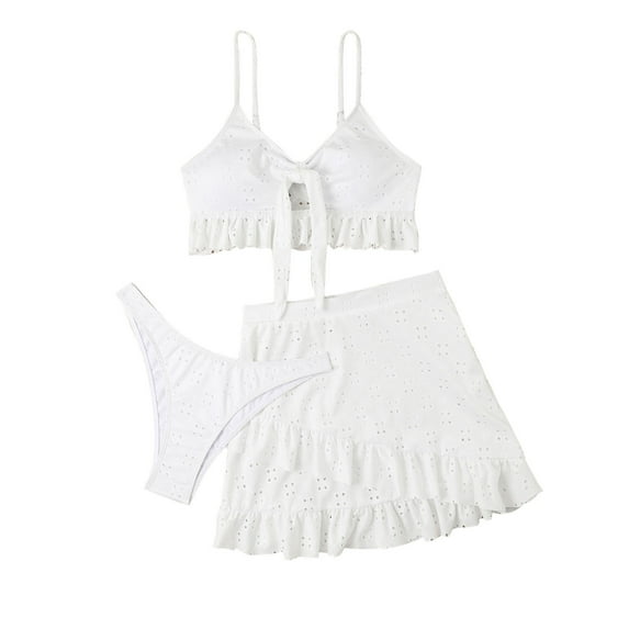 Arnsht Bikini Sets for Women Tummy Control Swimsuit Ruffled High Waisted Three Piece Bathing Suits 2025 Trendy Soft Comfortable Swim Suit White S