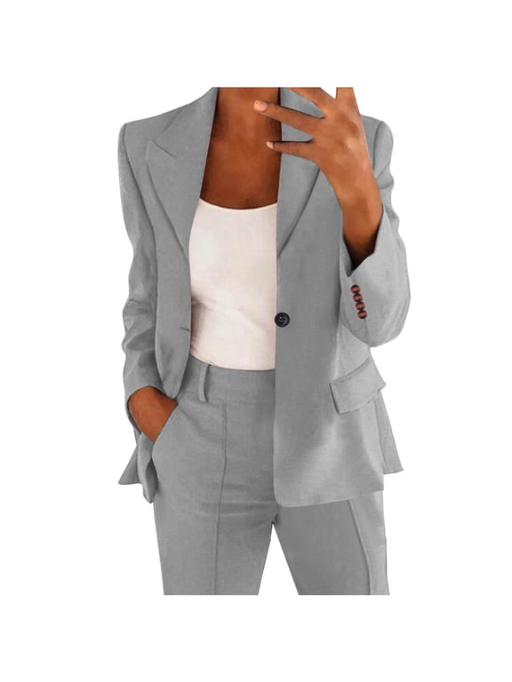 Blazer Jacket Women Plus Size Suit Coat Business Casual Outfits 2025 Dressy Casual Suits Button Coat Top Gray XXXL