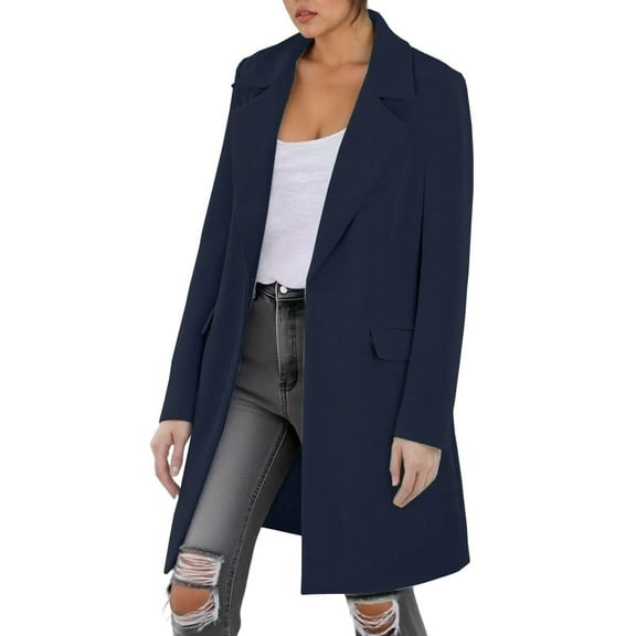 Arnsht Blazers for Women Business Casual Solid Color Mid-Length Blazer Jackets Dressy Work Single Breasted Office Outfits Blue S