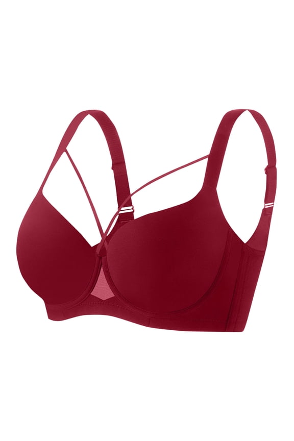 Bras for Women, Criss Cross Bra Push Up Comfortable Bras Seamless, Full Coverage Bralette with Support and Lift Red XXL