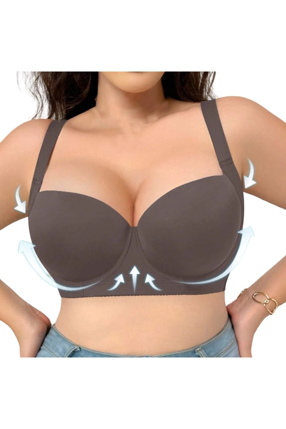 Bras for Women Push Up Bra Plus Size Back Smoothing Bra Comfort Lightly Padded Underwire Support T-Shirt Bras Gray 42D