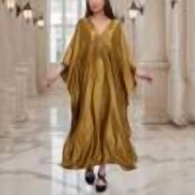 Arnsht Caftans for Women Solid Color Chiffon Plus Size Kaftan Dresses Beach Cover Up V Neck Batwing Sleeve Caftans Loungewear Gold Free Size