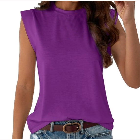 Arnsht Cap Sleeve Tops for Women Summer Top Basic Tee Shirts Casual Round Neck Tank Loose Fit Solid Color Fashion Top Purple S