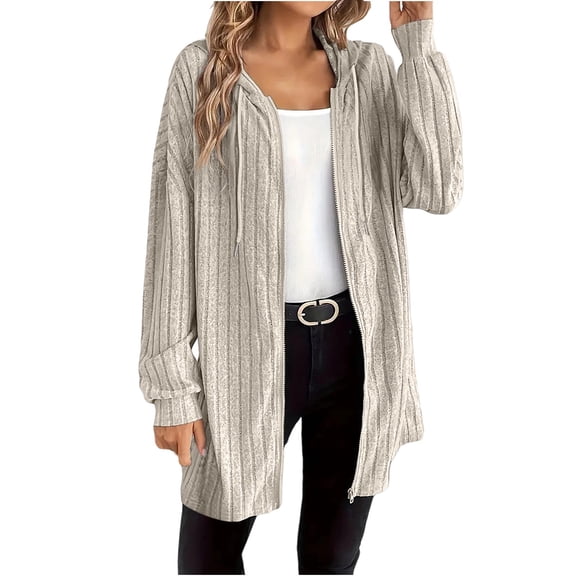Arnsht Cardigan Sweaters for Women Lightweight Open Front Thin Long Cardigans Zip Up Hoodie Fall Long Sleeve Tops Beige S