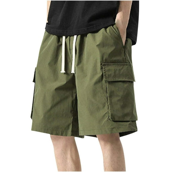 Arnsht Cargo Shorts for Men Plus Size High Waisted Cotton Baggy Y2k Summer Bermuda Shorts Knee Length Casual Streetwear Green L