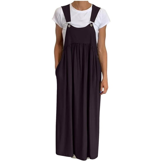 Arnsht Denim Dress for Women Plue Size Baggy Loose Overall Dress with Pockets Casual Vintage Maxi Long Adjustable Straps Black XXXL