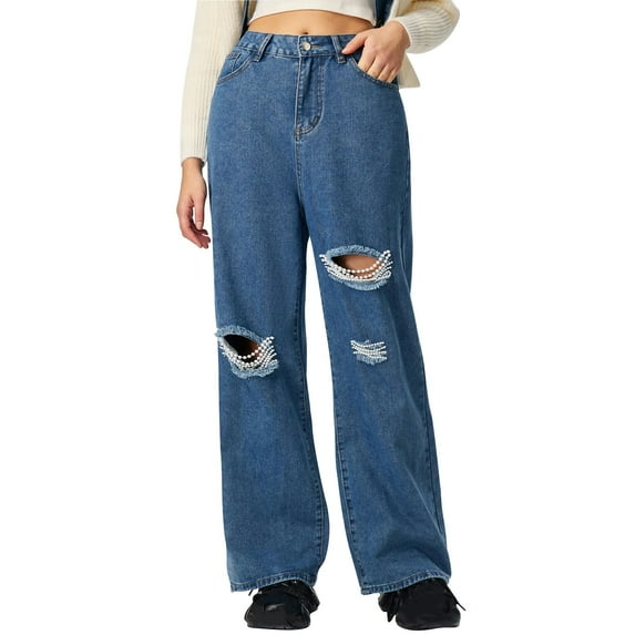 Arnsht Denim Jeans for Women Wide Leg Jeans Low Waist Baggy Jeans for Women Loose Boyfriends Jeans Denim Pants Y2K Blue M