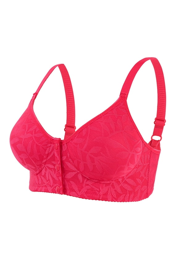 Fashion Cute Leaf Embossing Lace Bras for Women Front Closure No Underwire Comfort Senior Wireless Snap Closing Bra Red 44/100