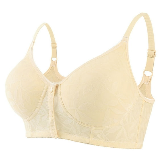 Arnsht Fashion Cute Leaf Embossing Lace Bras for Women Front Closure No Underwire Comfort Senior Wireless Snap Closing Bra Yellow 58/135
