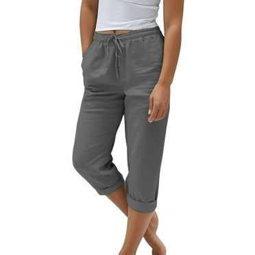 Arnsht Fashion Women Solid Color Capris Lightweight Comfortable Pants With Elastic Waist Casual Pockets 3/4 Pants Gray XL