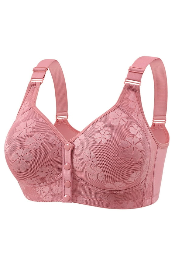 Front Closure Bra for Older Women Fashion Snap Front Bras Front Closure Button Bras Comfort Breathable Push Up Bras Pink XXXL
