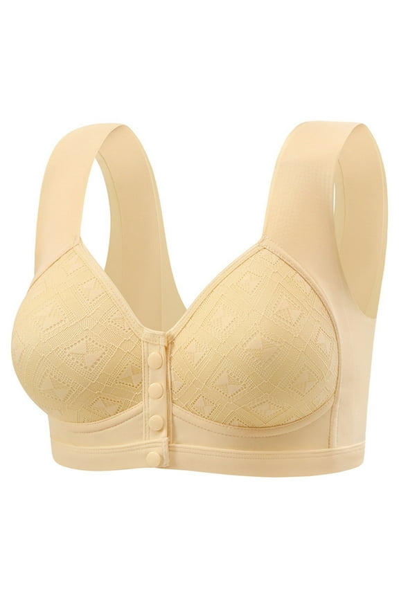 Front Closure Bras for Women Easy Close Bra Front Closure Button Bras High Support No Underwire Sleep Bras Beige 38
