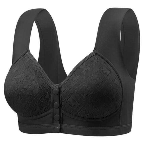 Arnsht Front Closure Bras for Women Easy Close Bra Front Closure Button Bras High Support No Underwire Sleep Bras Black 44