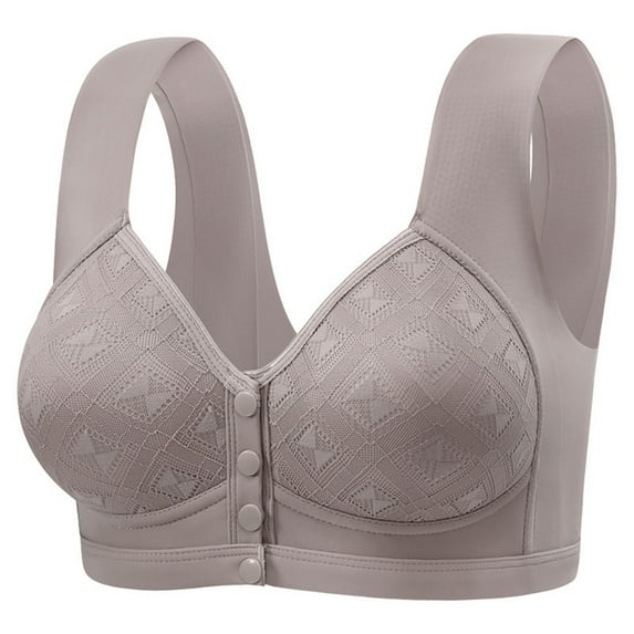 Arnsht Front Closure Bras for Women Easy Close Bra Front Closure Button Bras High Support No Underwire Sleep Bras Gray 42