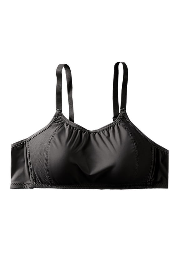 Girl Dance Bra Seamless Wireless Elastic Bras with 2 Pair Adjustable Replace Clear Straps Soft Comfort Breathable Bras Black S