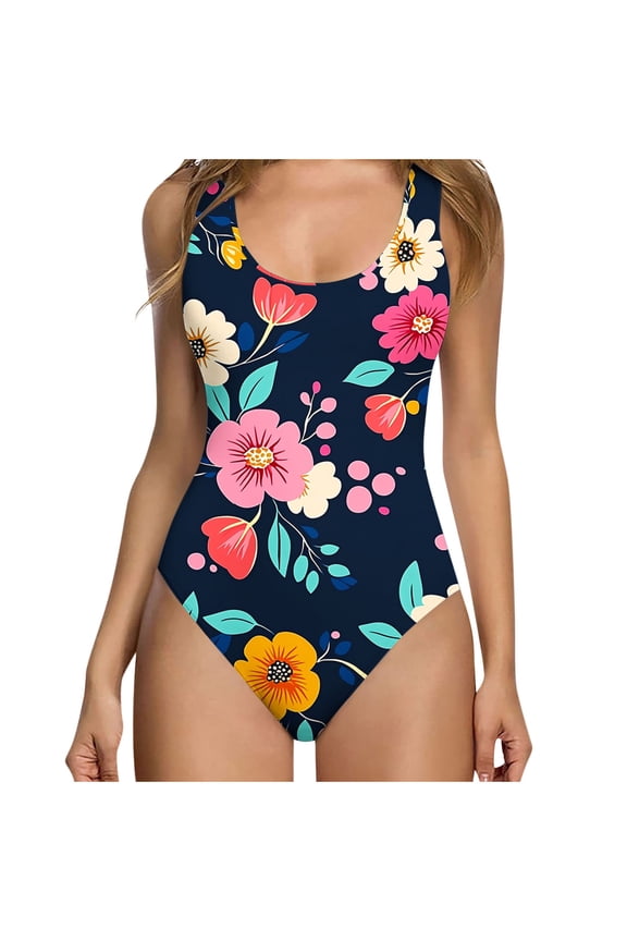 Girls One Piece Swimsuit With Chest Cushion Beach Vacation Bathing Suits Quick Dry Summer Print Swimwear for Women Black L