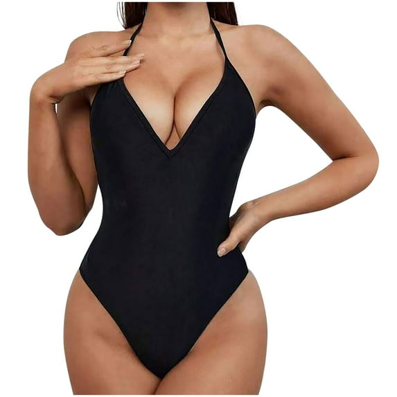 Arnsht High Cut Thong One Piece Sexy Swimsuit Low Back Cheeky Bathing Suits for Women Fashion Backless Tight Solid Color Bikini Swimwear Black S
