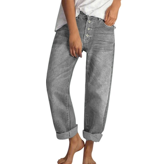 Arnsht High Stretchy Straight Leg Sweatpant Jeans Women Elastic Waist Wide Leg Baggy Jeans High Waisted Versatile Jeans Gray M