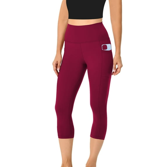 Arnsht High Waisted Yoga Pants for Women with Pockets Capri Leggings Solid Color Workout Leggings for Women Yoga Capris Red XL