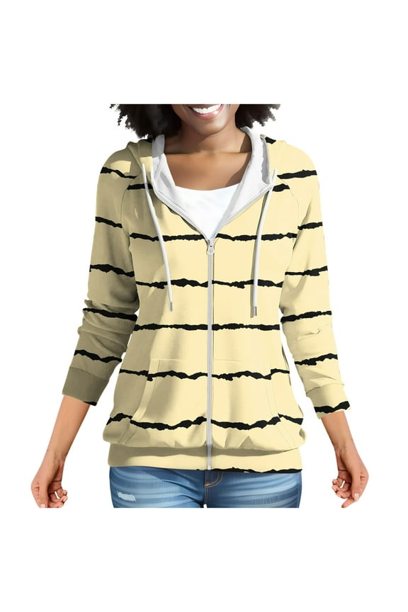 Hoodies for Women Color Block Hooded Sweatshirt Basic Zip-Up Jersey Jacket Long Sleeve Top with Pockets Plus Size Yellow XXXL