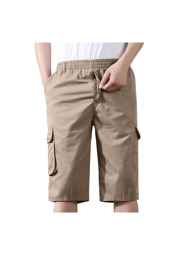 (L-5XL) Big and Tall Men's Summer Casual Shorts Classic Training Loose Comfortable Shorts Washed Cotton Cargo Shorts Yellow XXXXXL