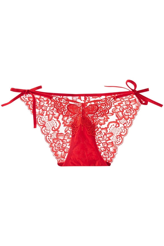 Lace Panties for Women Cheeky Underwear Lingerie Crossover Strappy Hollow Out See Through Low Rise Thong Panty Red XL