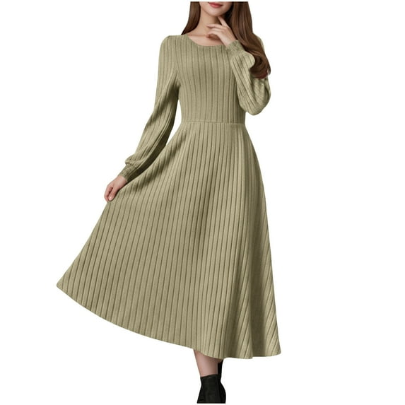 Arnsht Lightweight Sweater Dress Fall Dresses Midi Dress Luxury Outfits for Women Round Neck Solid Color Casual Long Sleeved Dresses Yellow M
