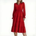 thumbnail image 1 of Arnsht Long Sleeve Dress for Women 2025 Spring Fall V Neck Tiered A-line Spring Elegant Modest Flowy Wedding Guest Maxi Dresses Red XXL, 1 of 6