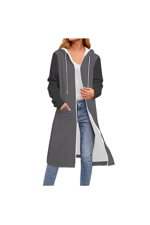 Long Zip Up Hoodie Women Casual Hooded Long Tunic Sweatshirts Y2k Comfort Hoodies Fall Jacket Coat with Pockets Gray XXL