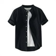 thumbnail image 1 of Arnsht (M-5XL) Big and Tall Men's Cotton Linen Short Sleeve Shirts Casual Button Down Banded Collar Shirt Beach Summer Tops Black XXXXXL, 1 of 6
