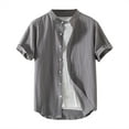 thumbnail image 1 of Arnsht (M-5XL) Big and Tall Men's Cotton Linen Short Sleeve Shirts Casual Button Down Banded Collar Shirt Beach Summer Tops Gray L, 1 of 6