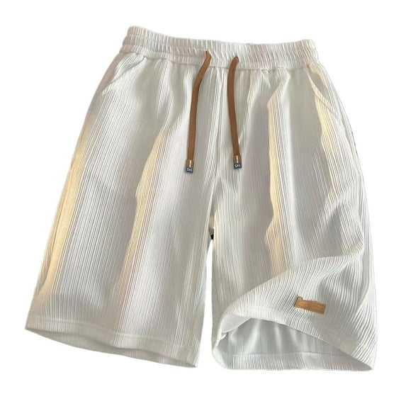 Arnsht (M-5XL) Big and Tall Mens Casual Shorts Summer Drawstring Elastic Waist Beach Sweat Shorts Texture with Pockets White XL