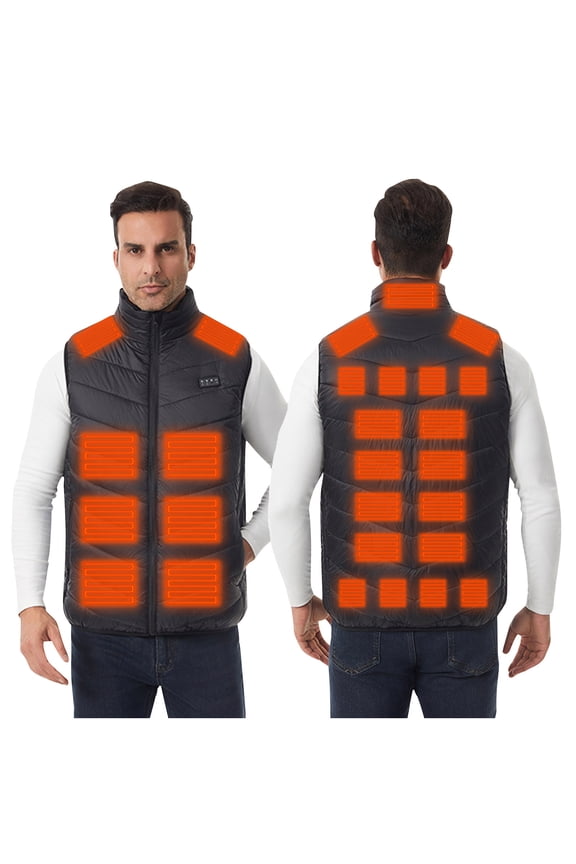 (M-7XL) Plus Size Men's and Women's 27-Zone Four-Control USB Heating Jacket Intelligent Heating Vest Winter Coat Black 3XL