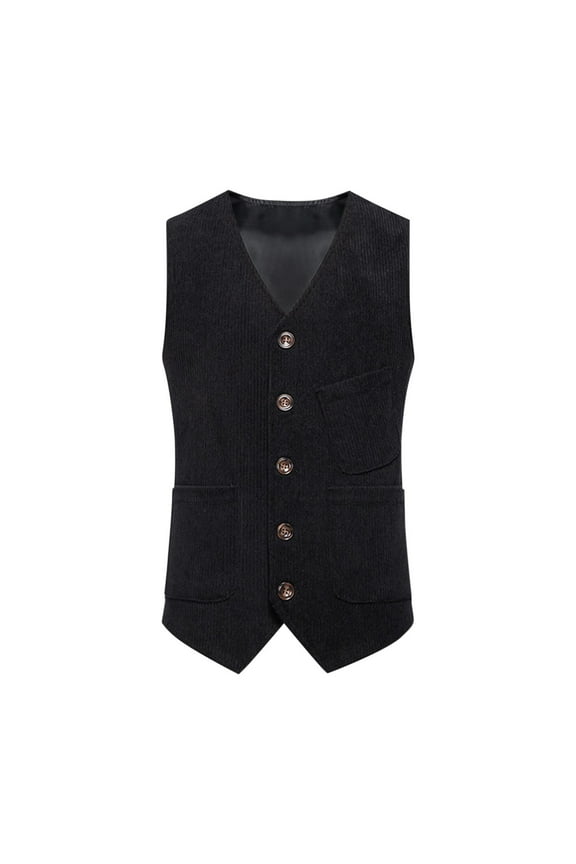 Men's Corduroy Vest V-Neck Vintage Western Cowboy Waistcoat Sleeveless Jacket Slim Fit Casual Business Vests Tanks Blouse Black M