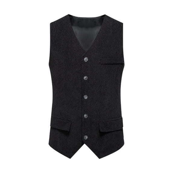 Arnsht Men's Corduroy Vest V-Neck Vintage Western Cowboy Waistcoat Sleeveless Jacket Slim Fit Casual Business Vests Tanks Blouse Black XXL
