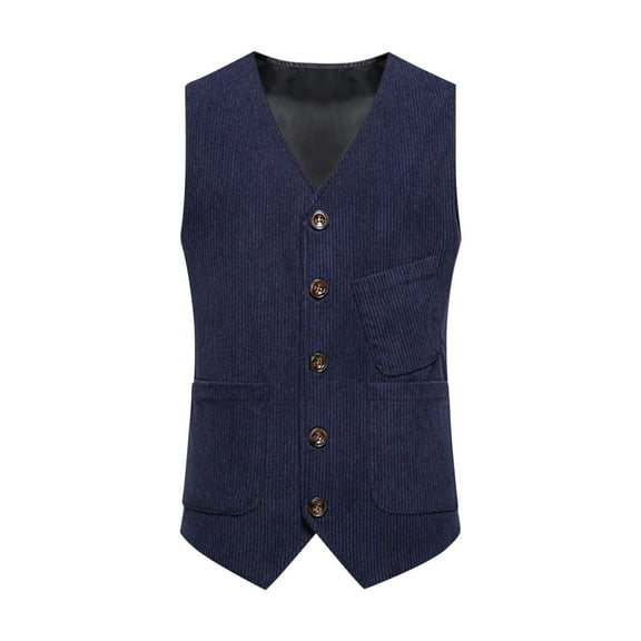 Arnsht Men's Corduroy Vest V-Neck Vintage Western Cowboy Waistcoat Sleeveless Jacket Slim Fit Casual Business Vests Tanks Blouse Blue XL
