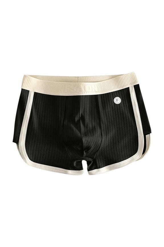 Men's Cotton Soft Comfort Breathable Underwear Boxer Shorts Premium Four Corner Trend Elastic Waist Underwear Black L