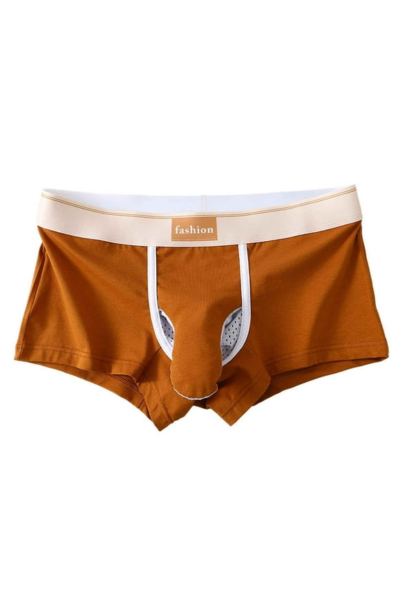 Men's Cotton Underwear Trunk Soft Comfort Breathable Mesh Bulge Pouch Boxer Briefs Brown XL