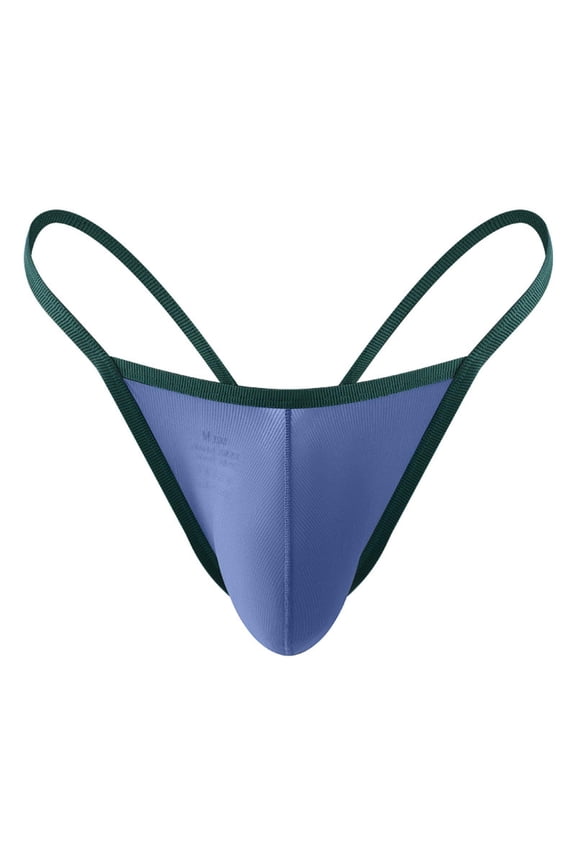Men's Fashion Sexy Erotic Panties Stretchy Low Waist Solid Color Triangle Panties Underwear Breathable Thong Briefs Blue L