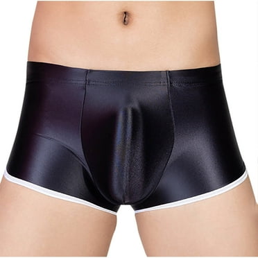 Arnsht Men's Glossy Underwear Bulge Pouch Silk Underpants Low Rise Swim Trunks Boxer Trendy Briefs Black Free Size