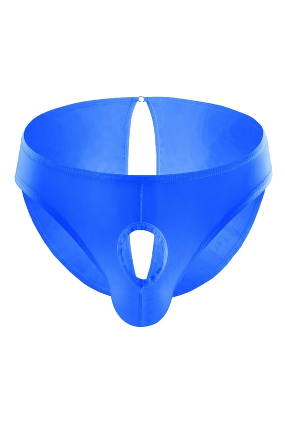 Men's Hole in Front Thongs Lingerie Bulge Enhancing Thong G-String Underwear Pouch Soft Stretch T-Back Underwear Blue XL