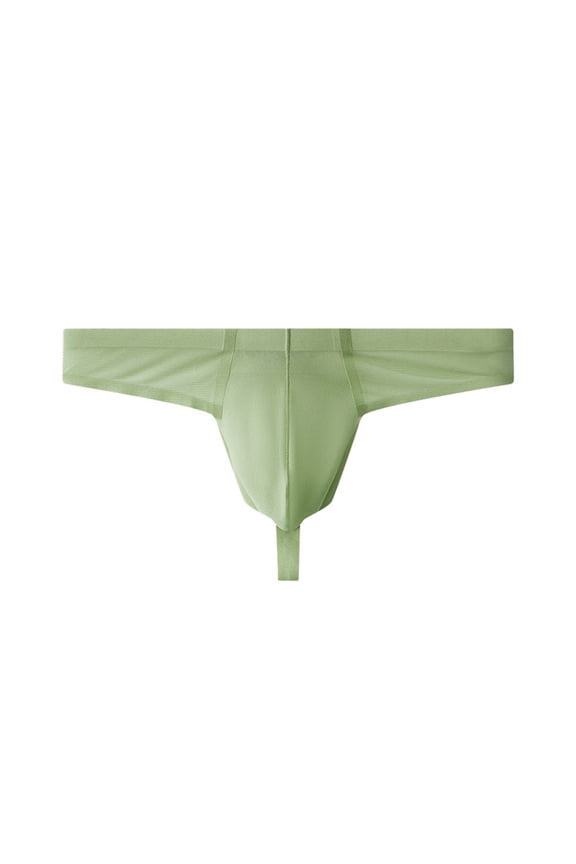 Men's Ice Silk Bulge Pouch Breathable Comfort Mesh Stretch Low Waist Solid Color Underwear Triangle Briefs Underpanties Green XXL