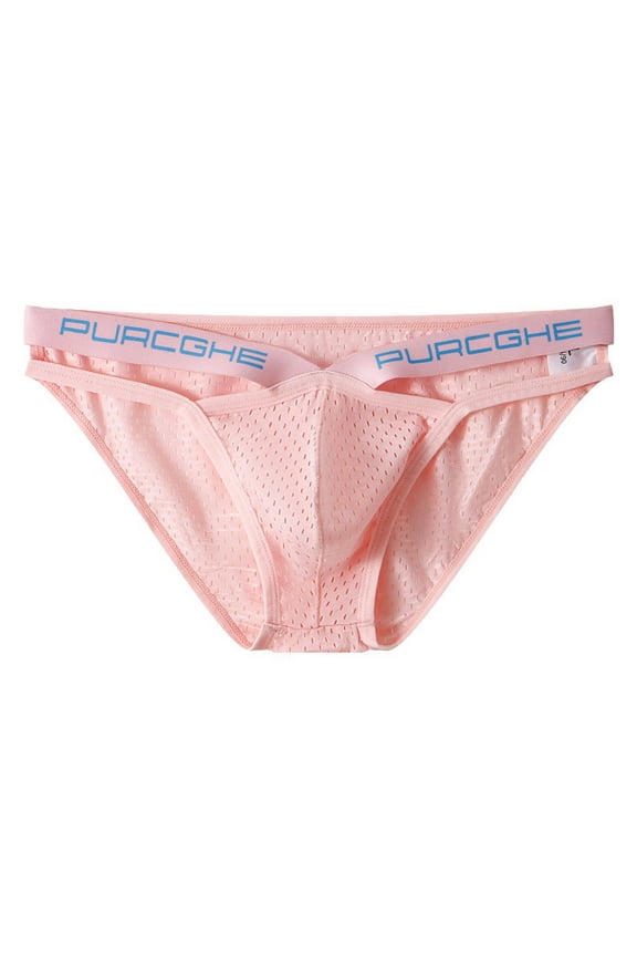 Men's Ice Silk Bulge Pouch Breathable Comfort Mesh Stretch Low Waist Solid Color Underwear Triangle Briefs Underpanties Pink XXL