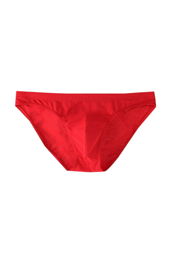 Men's Ice Silk Ultra-Thin Bikini Swim Briefs Underwear Swimwear Soft Comfort Breathable Thong Underwear Red M