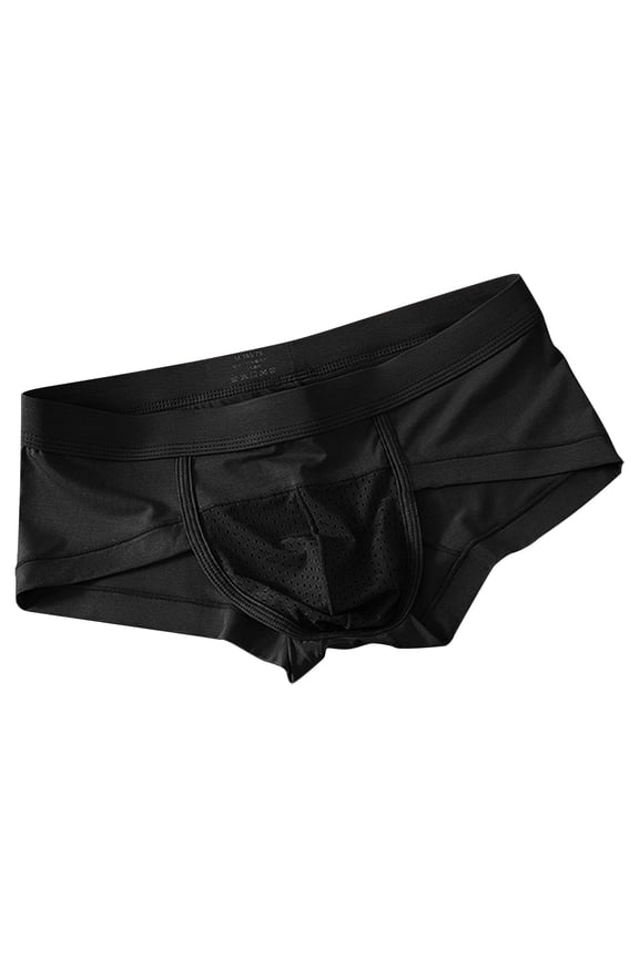 Men's Ice Silk Ultra-Thin Boxer Briefs Panties, Seamless Men Boxer Shorts U Bulge Underwear Breathable Underpants Black XL